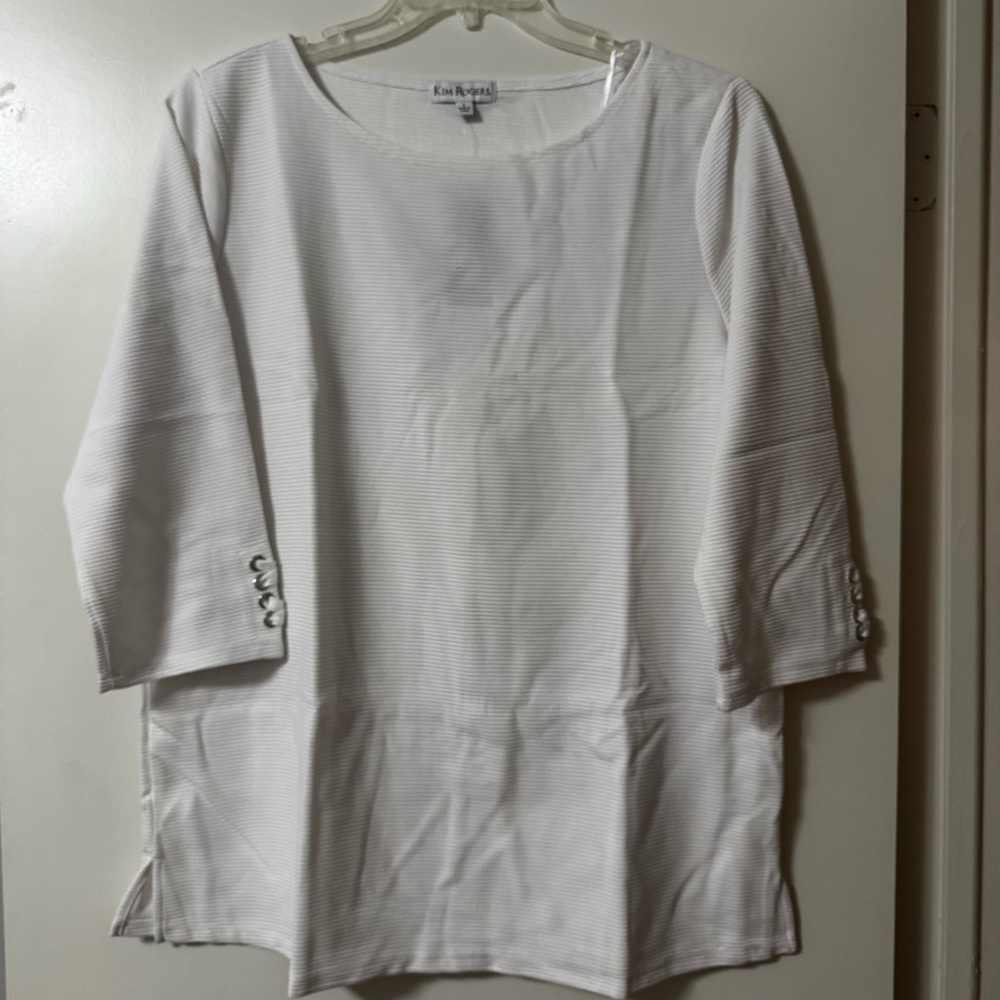 White Ribbed Kim Rogers Blouse L